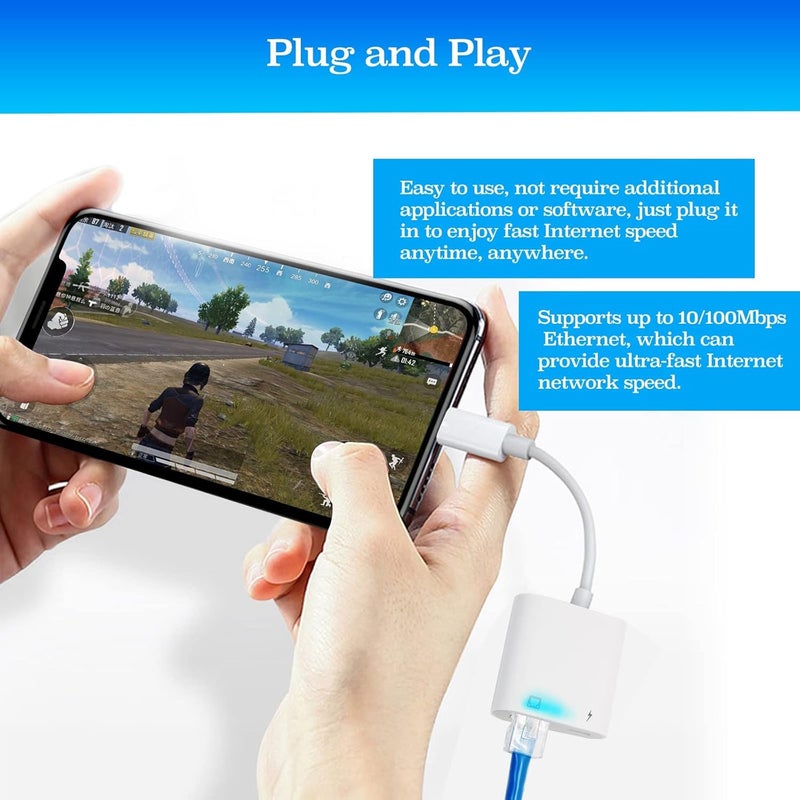 Giochem USB-C Ethernet Adapter with Charging - Portable LAN Network Adapter Compatible for iPhone 15 Pro/Max/Plus, MacBook Pro/Air 2018, Samsung, iPad and More - Image 4